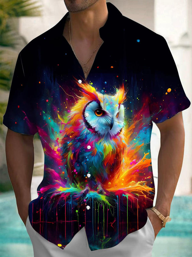 men's owl print shirt front view