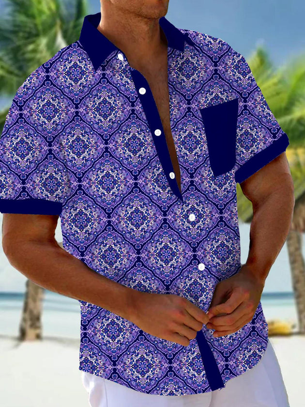 Men's floral short sleeve shirt front view
