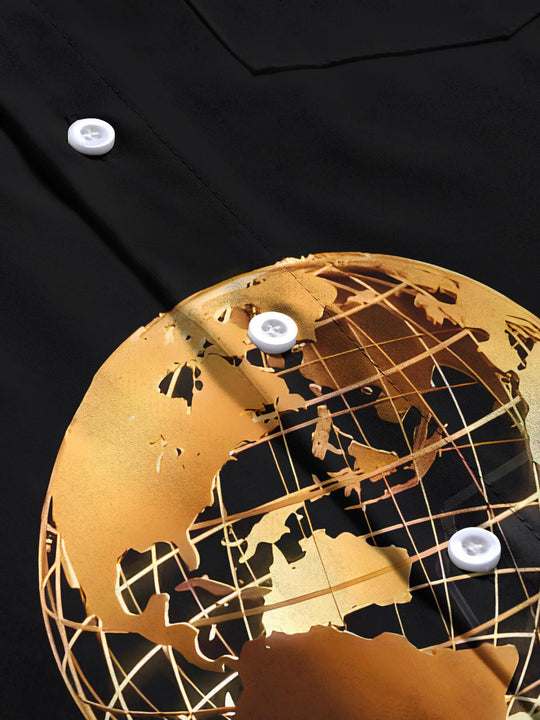Men's earth print pocket short sleeve shirt flat lay pattern detail