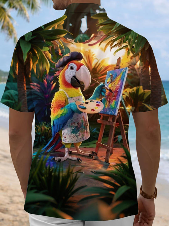 men's tropical bird print shirt back view