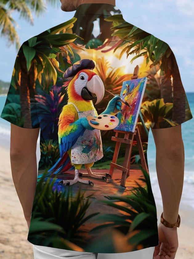 men's tropical bird print shirt back view