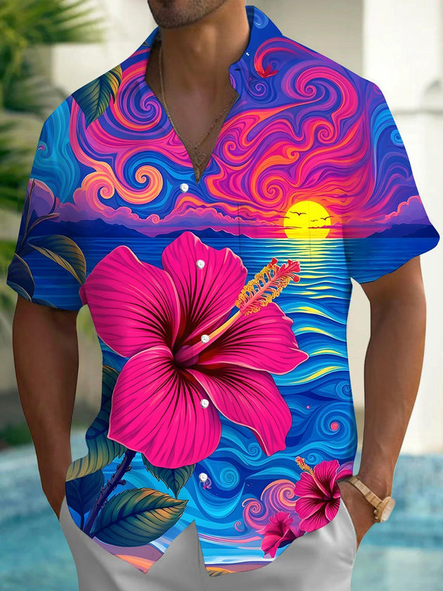 men's Hawaiian shirt front view tropical beach vacation