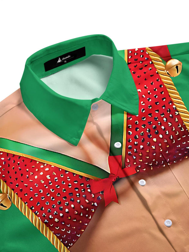 Men's humorous holiday print half sleeve shirt side view
