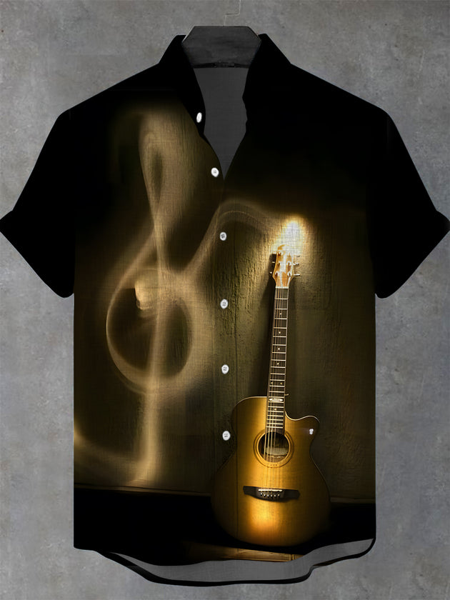 men's guitar print shirt front view