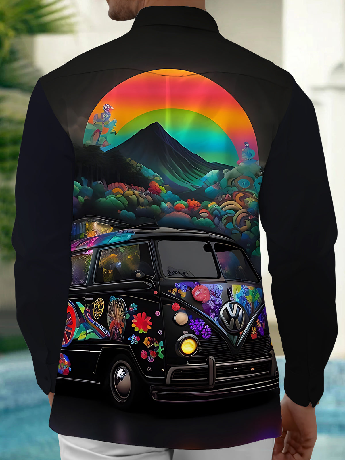 Car Print Men's Pocket Long Sleeve Shirts