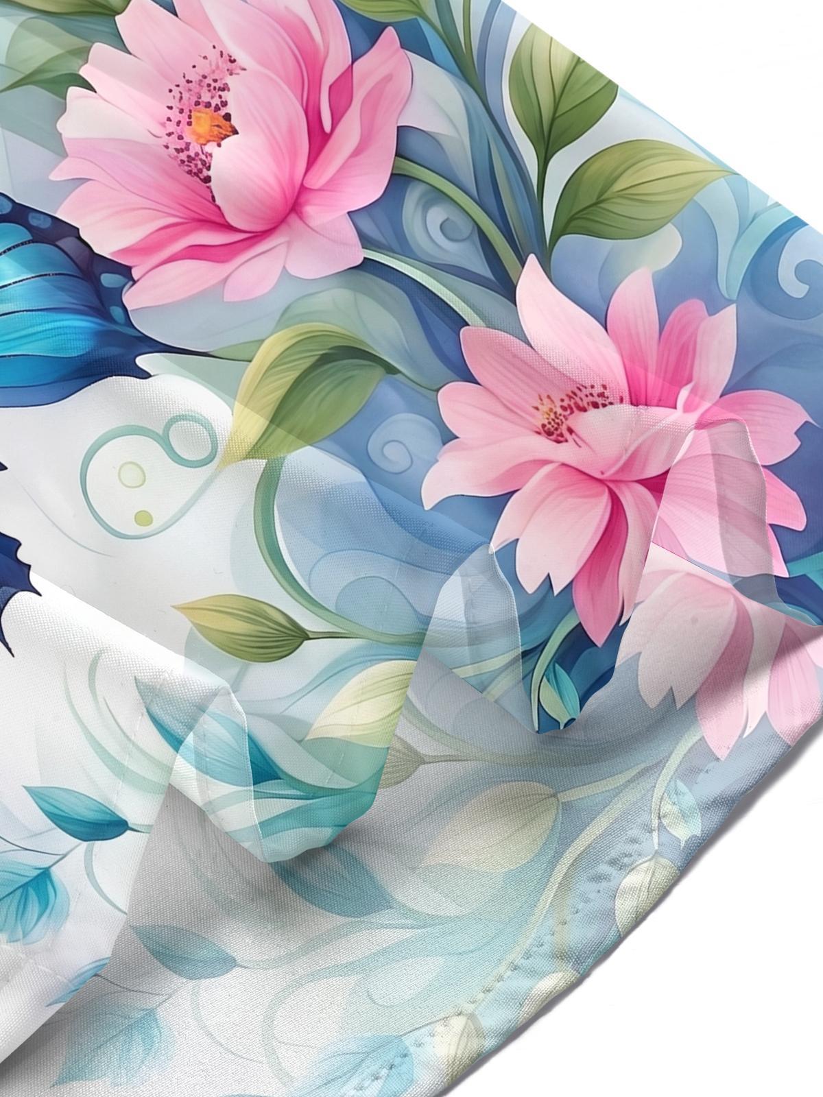 Blue Butterfly Watercolor Floral Women's Short Sleeve Shirts