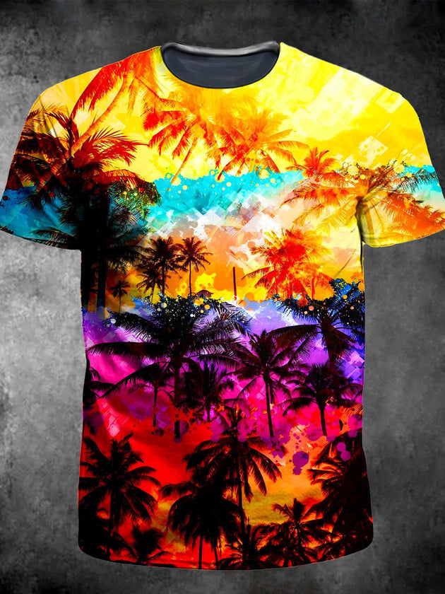 men's Hawaiian graphic t-shirt front view tropical beach vacation