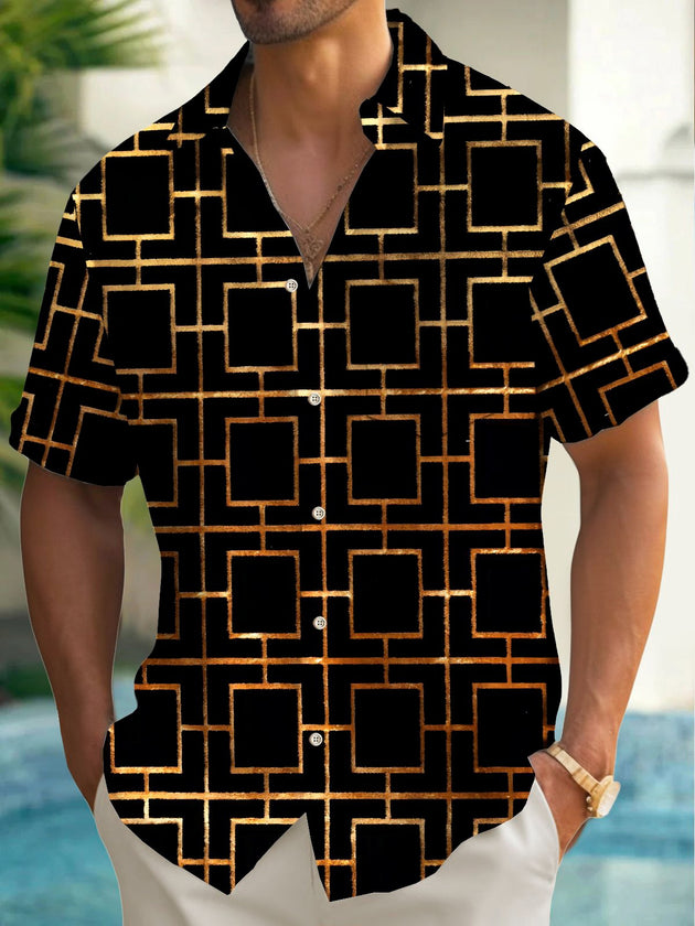 Men's geometric print short sleeve shirt front view