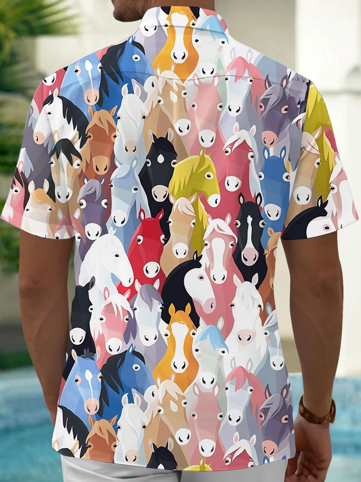 Horse Print Men's Pocket Short Sleeve Shirts