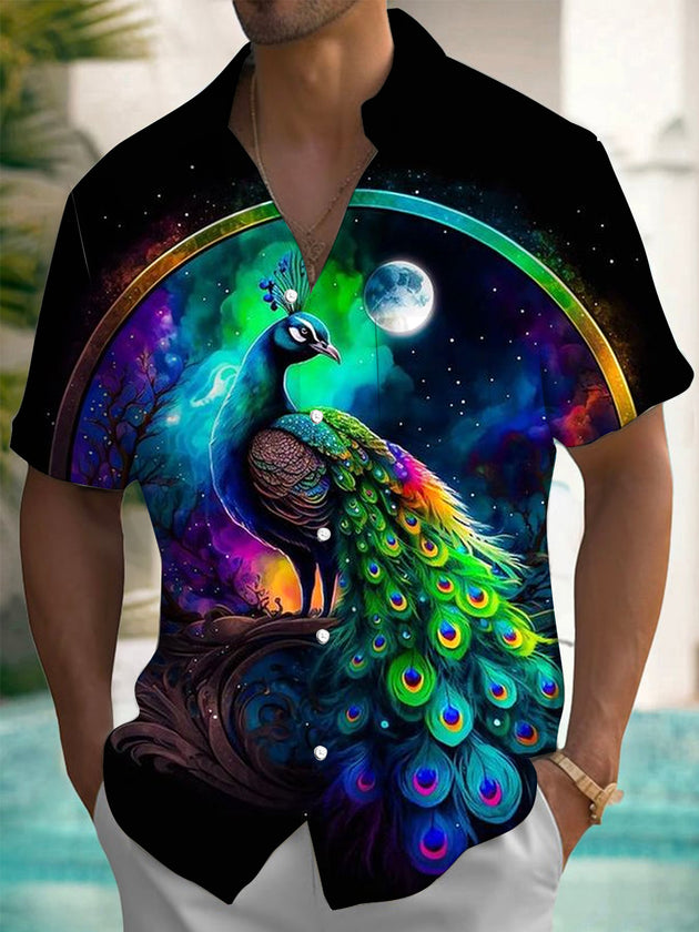men's peacock print shirt front view