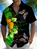 Butterfly Floral Print Men's Pocket Short Sleeve Shirts