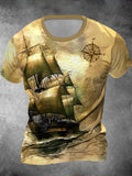 Boat Round Neck Short Sleeve Men's T-shirt
