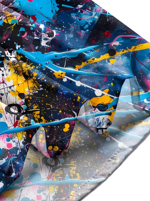 Men's abstract gradient print pocket short sleeve shirt front view lifestyle photo