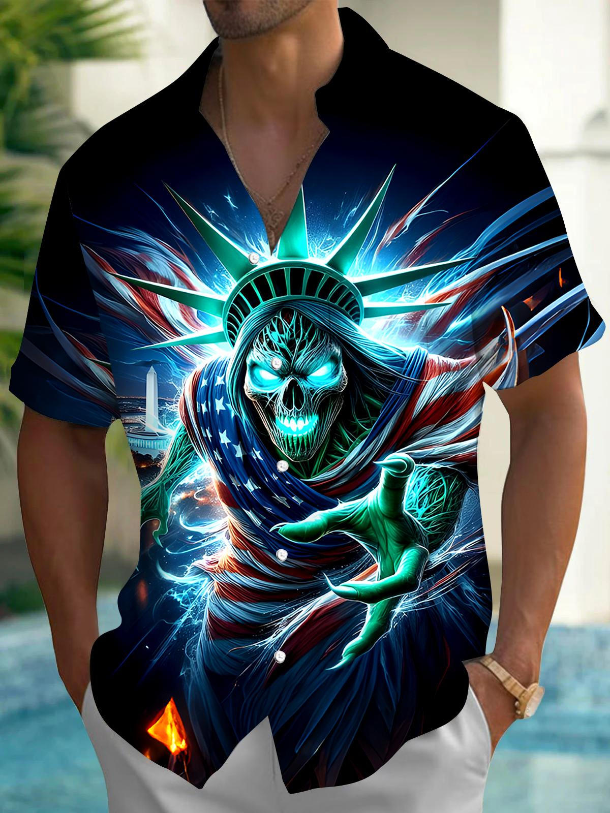 Skull Men's Pocket Short Sleeve Shirts