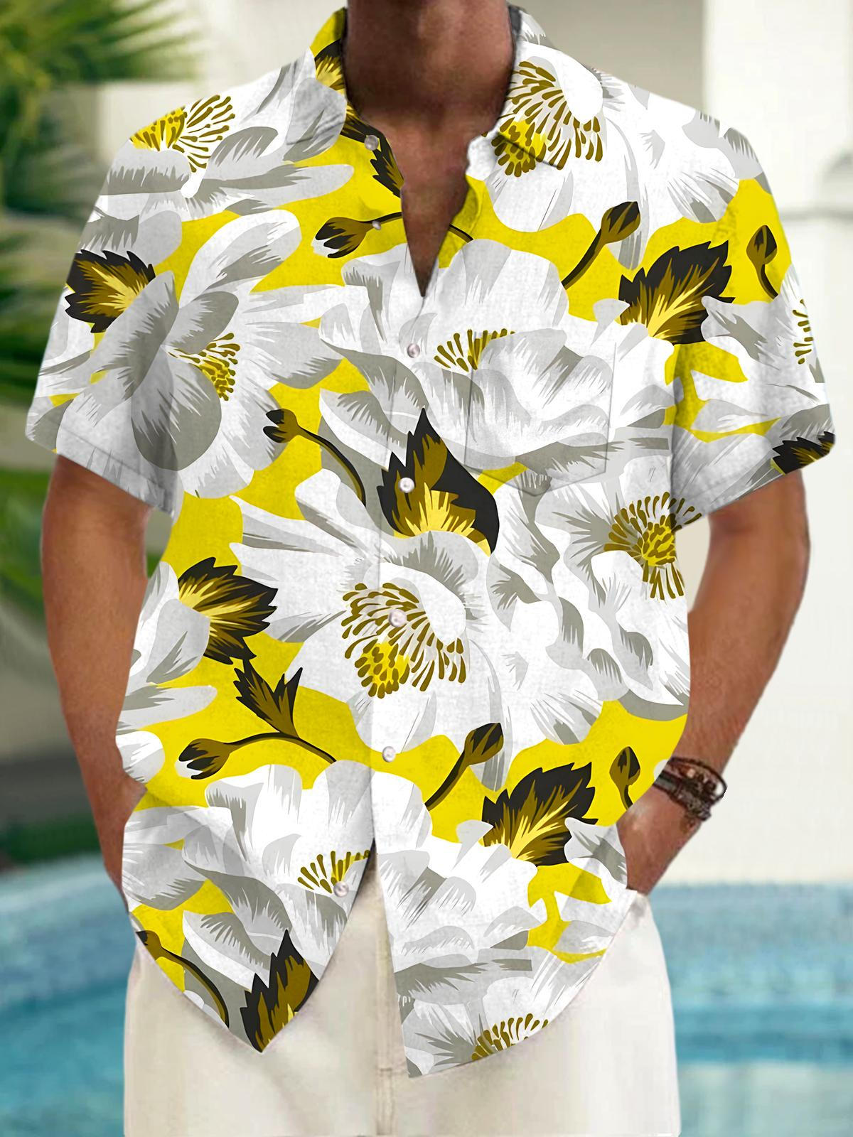 Floral Men's Pocket Short Sleeve Shirts