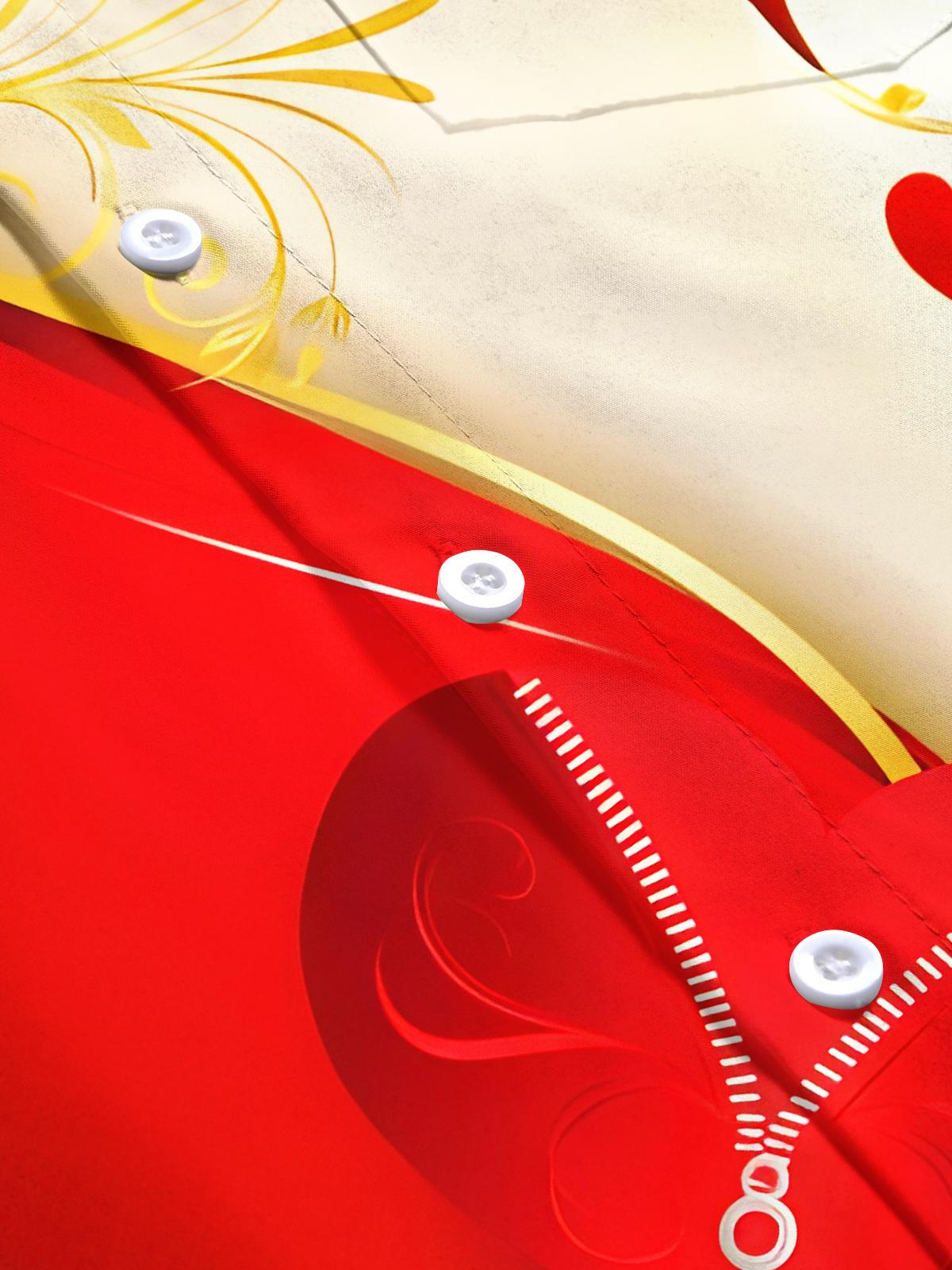 Fun Zipper Heart Color Block Men's Pocket Short Sleeve Shirts