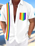 Rainbow Stripe Print Men's Pocket Short Sleeve Shirts