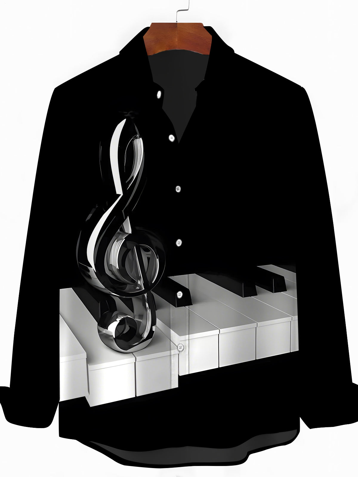 Piano Note Prints Men's Pocket Long Sleeve Shirts