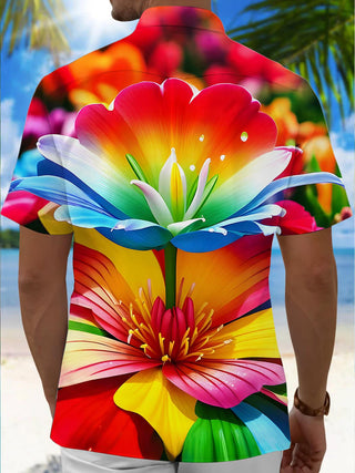 Men's blue floral short sleeve Hawaiian shirt back view