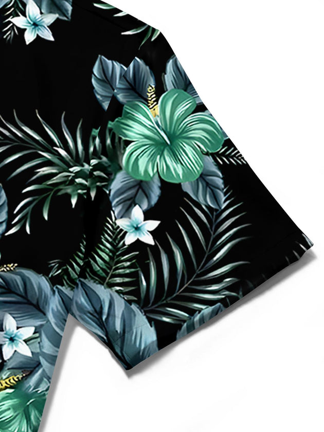 Men's floral Hawaiian short sleeve shirt close-up detail of fabric texture