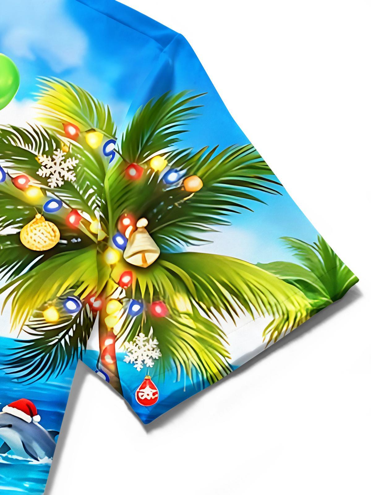 Hawaiian Summer Christmas Flamingo Beach Men's Pocket Short Sleeve Shirts