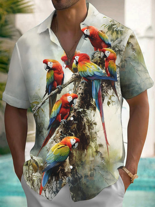 men's parrot print shirt front view