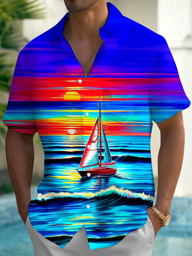 men's Hawaiian shirt front view tropical beach vacation