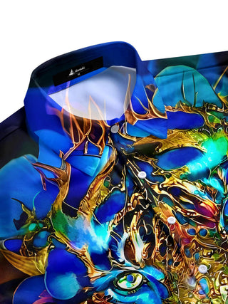 Men's animal tiger print short sleeve shirt side view
