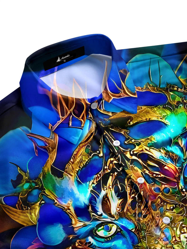 Men's animal tiger print short sleeve shirt side view