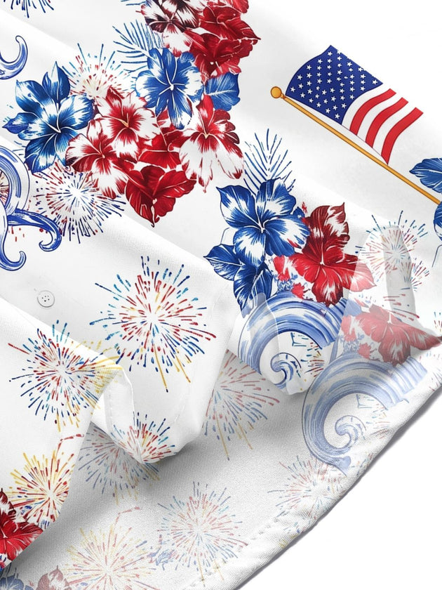 American Flag Octopus Firework Independence Day Men's Pocket Short Sleeve Shirts