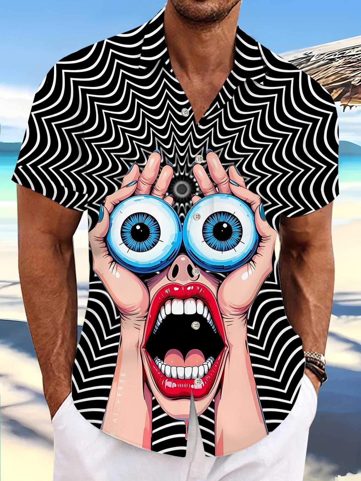 Funny Print Men's Pocket Short Sleeve Shirts