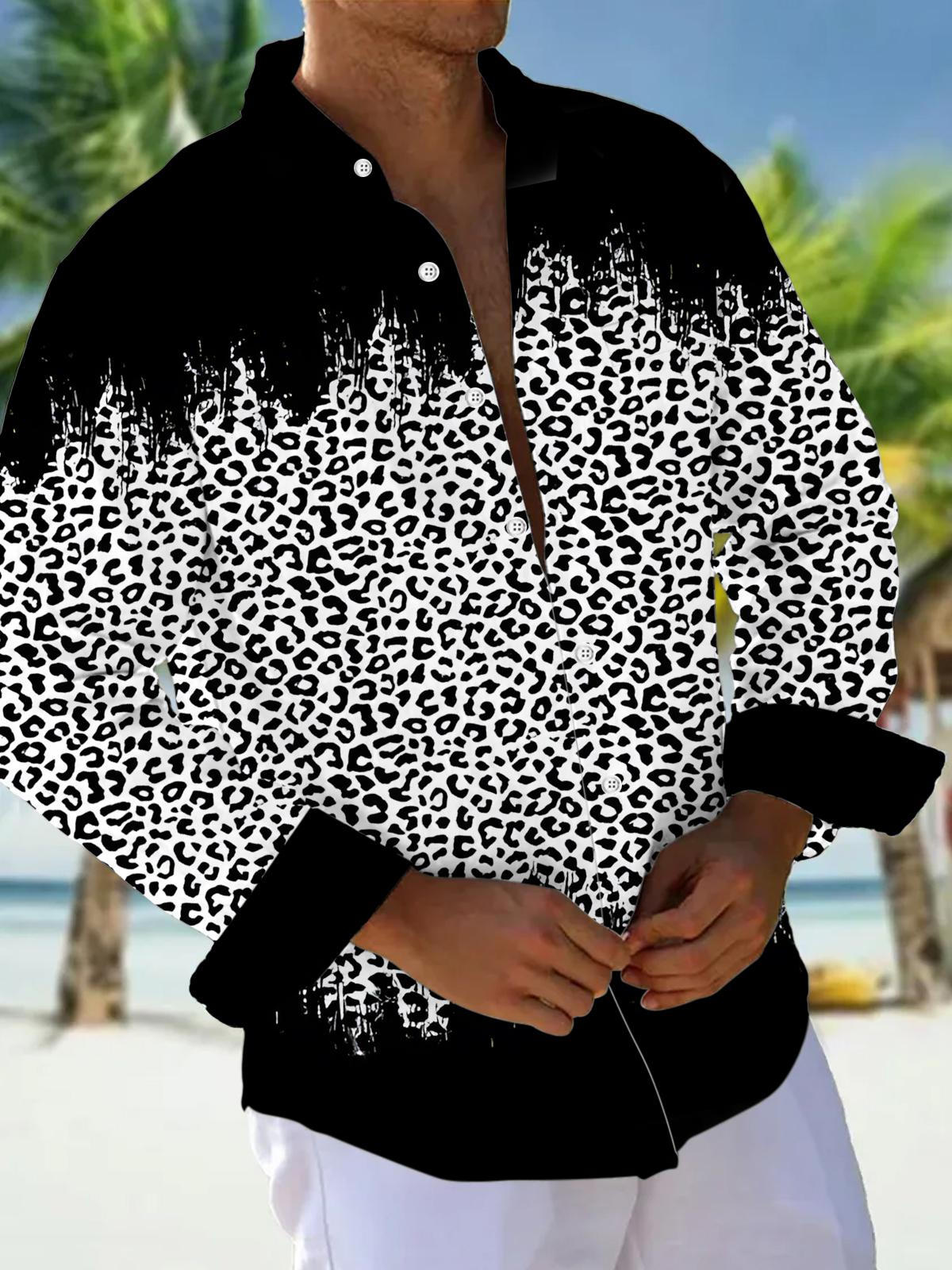 Leopard Print Men's Pocket Long Sleeve Shirts