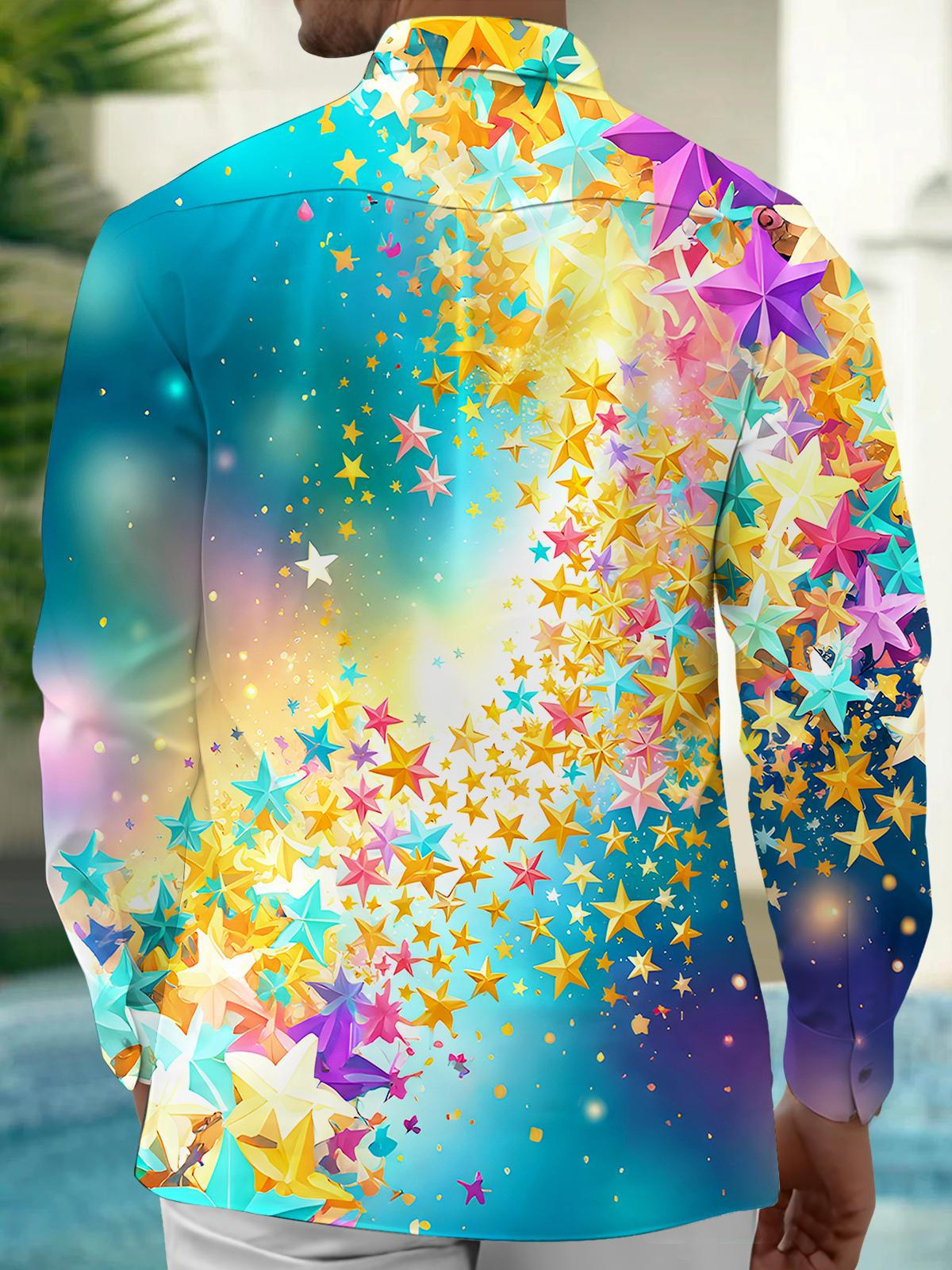 Tie Dye Star Men's Pocket Long Sleeve Shirts