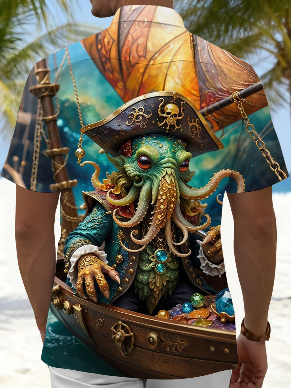 men's sea creature print shirt back view