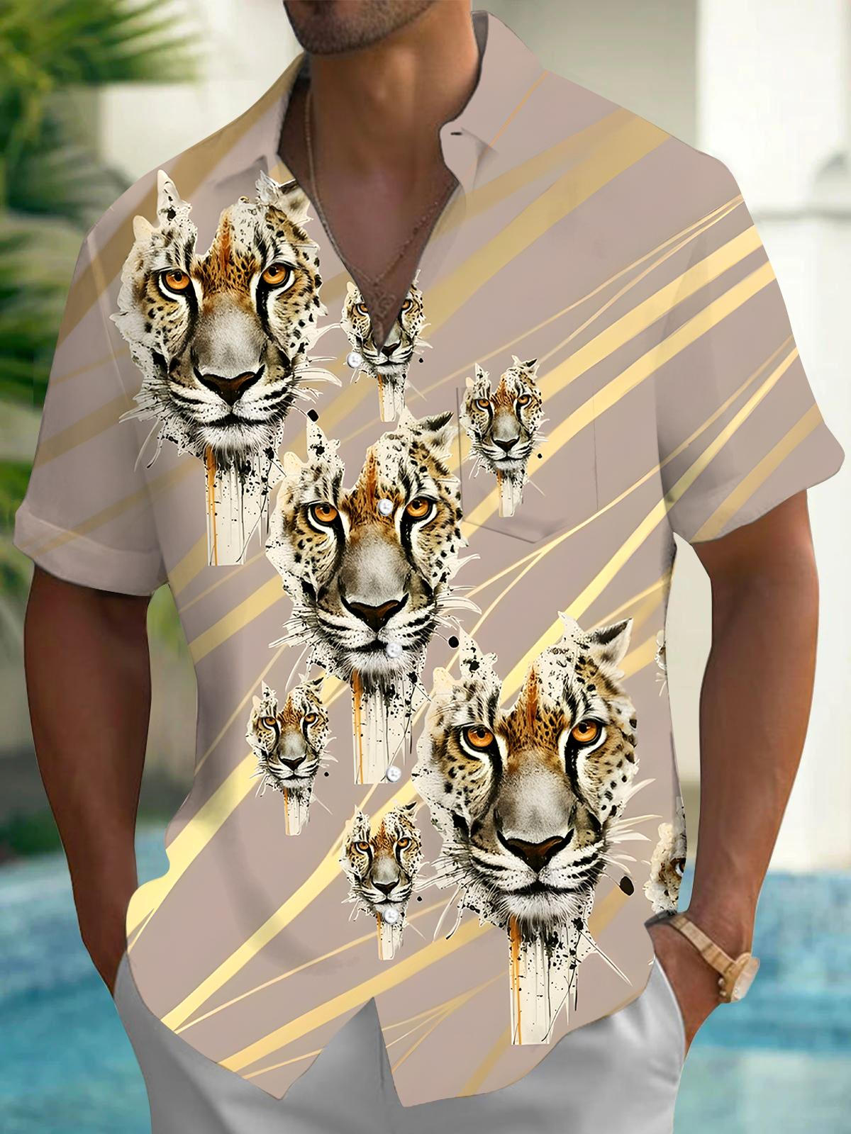 Cheetah Men's Pocket Short Sleeve Shirts