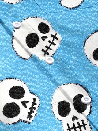 men's skull print short sleeve flat lay shirt