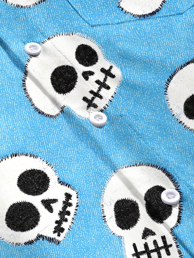 men's skull print short sleeve flat lay shirt