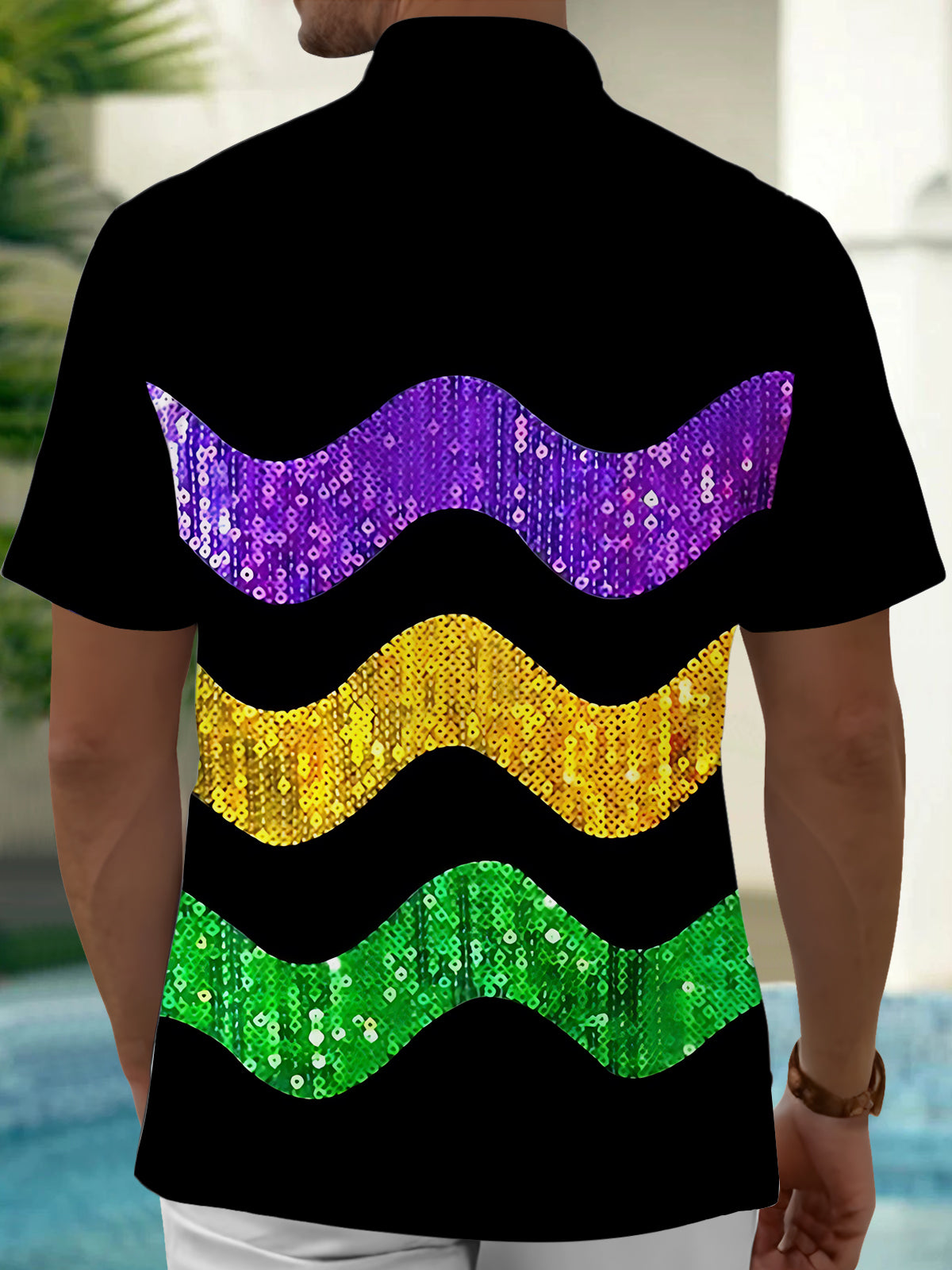 Mardi Gras Print Men's Pocket Short Sleeve Shirts