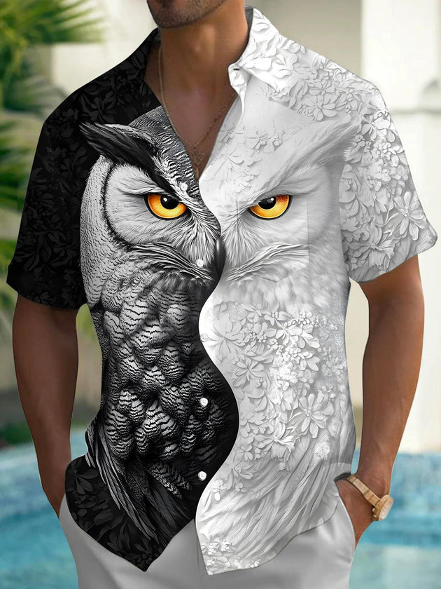 men's owl print shirt front view