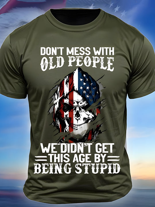 Men's skull print American flag graphic t-shirt back view