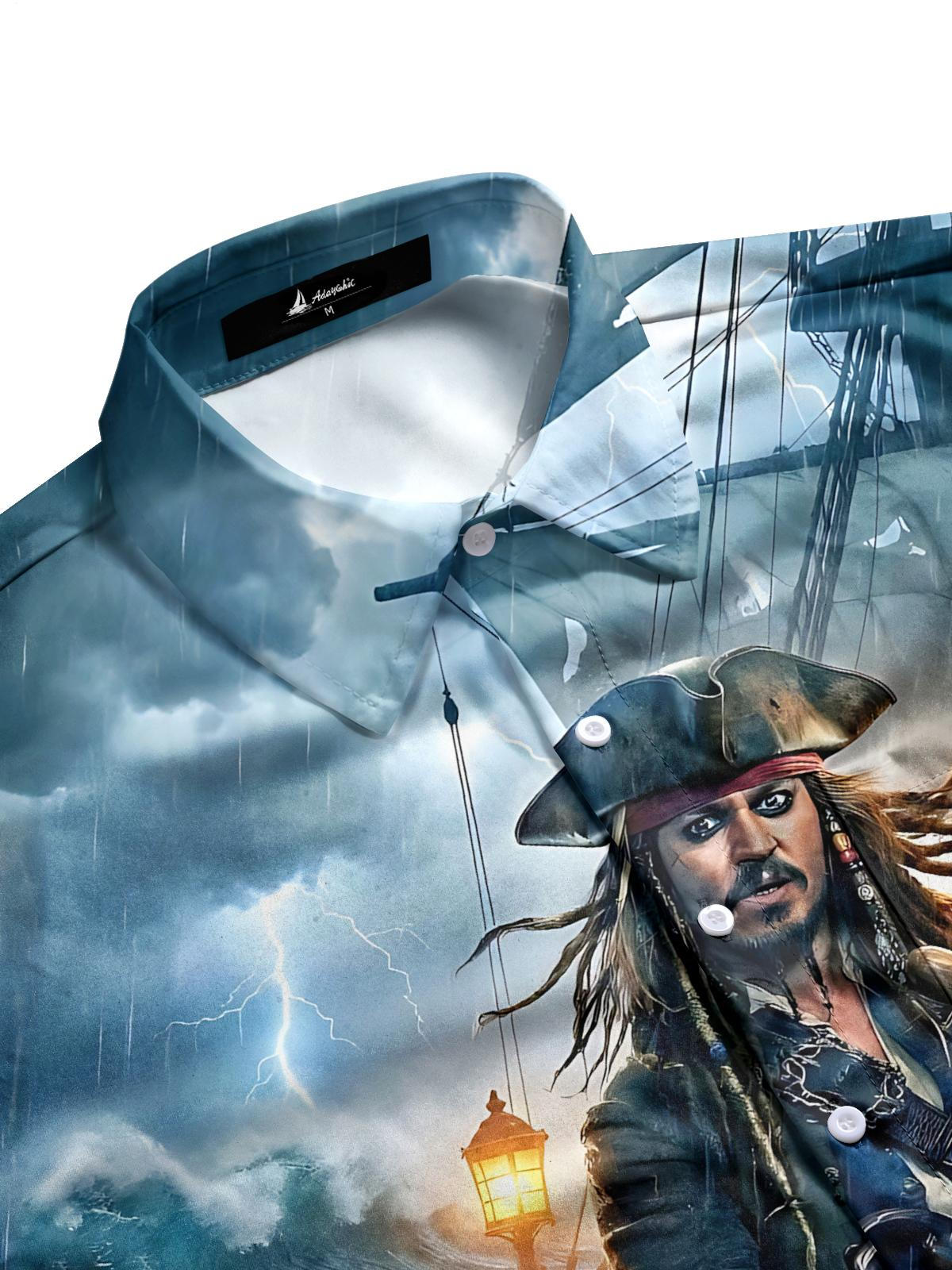 Pirate Print Men's Pocket Short Sleeve Shirts