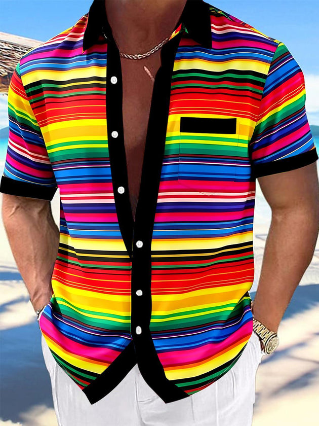 Stripes Men's Pocket Short Sleeve Shirts