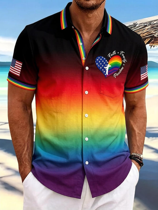 Pride Month Colorful Gradient Flag Men's Pocket Short Sleeve Shirts