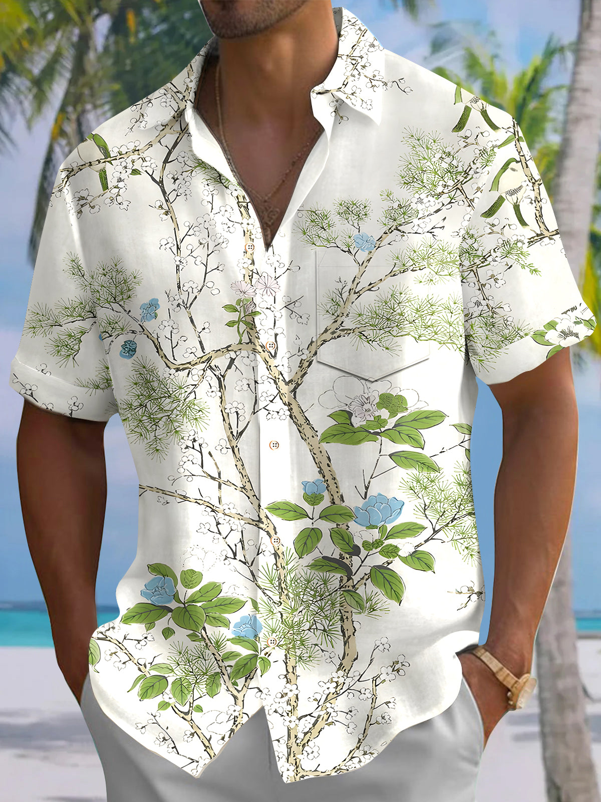 Hawaiian Leaf Men's Pocket Short Sleeve Shirts