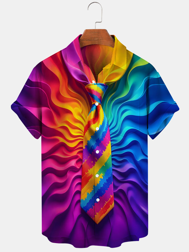 Men's abstract tie dye short sleeve shirt front view