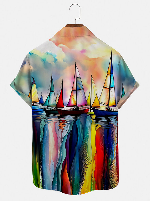 Men's short sleeve boat shirt back view with pocket