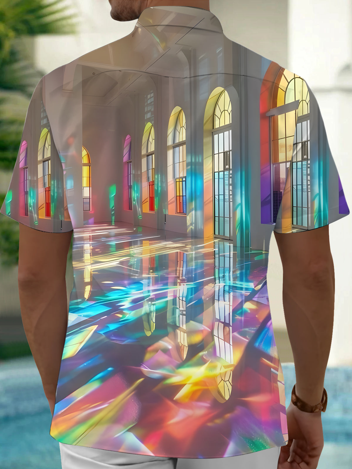 Window Print Men's Pocket Short Sleeve Shirts