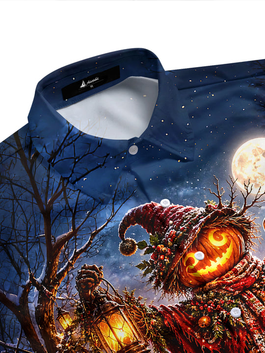Adaychic Men's Graphic Halloween Scarecrow Print Short Sleeve Shirt with Chest Pocket