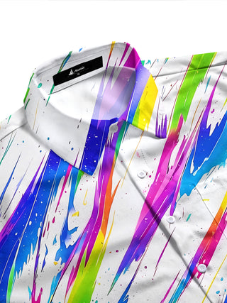 Adaychic Men's Tie Dye Rainbow Paint Splatter Print Long Sleeve Shirt with Chest Pocket
