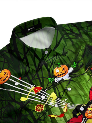 Adaychic Men's Hawaiian Halloween Ghost Print Short Sleeve Shirt with Chest Pocket